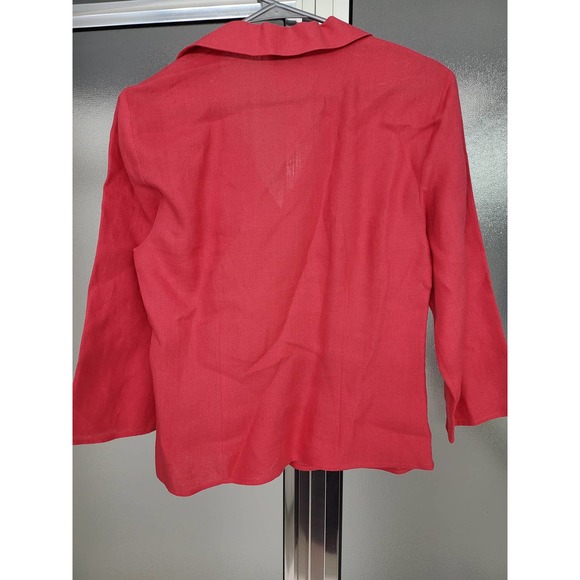Talbots Irish Linen V Neck Shirt in Pink/Coral - Size 10 - Picture 2 of 3